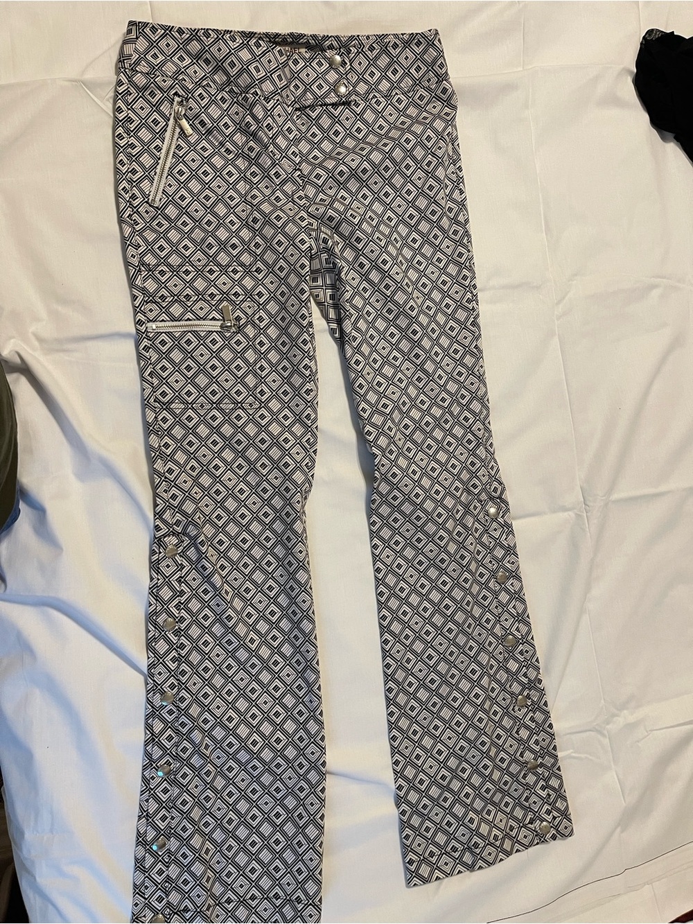 Michael Kors Black & White Geometric Boot-Cut Pants